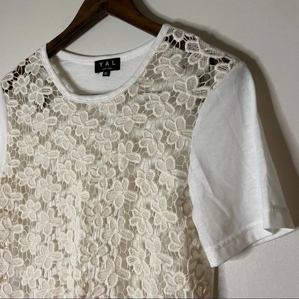 Open Knit Lace Floral Top Layered Top Short Sleeve Size XL Womens - Picture 2 of 12